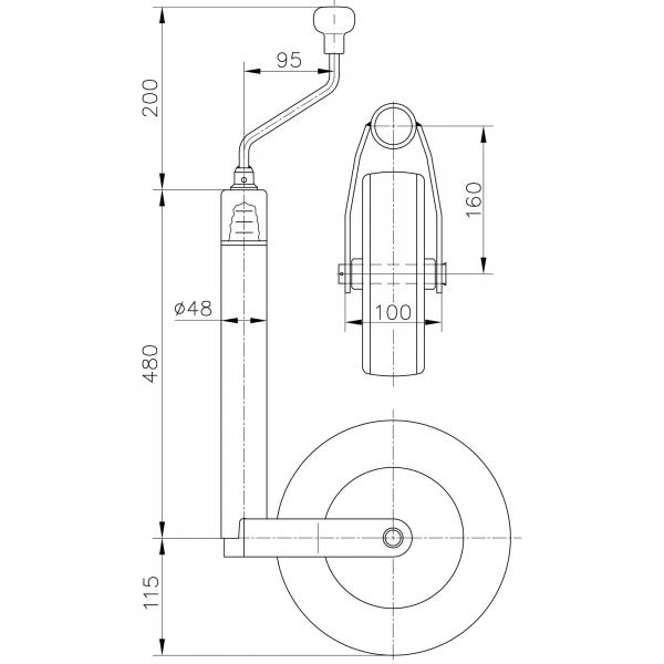 Product image of the product “Deichsellaufrad mit Stützlastanzeige, 225 x 70 mm Felge Stahl 225 x 70 mm Felge Stahl”