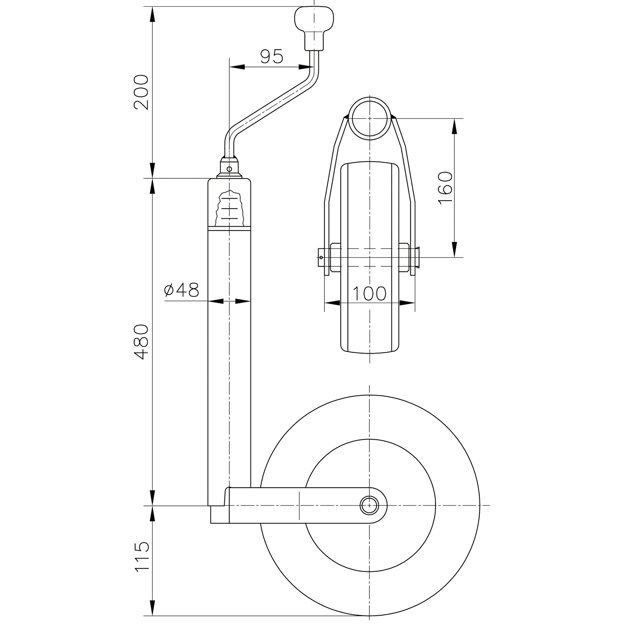 Product image 2 of the product “Deichsellaufrad mit Stützlastanzeige, 225 x 70 mm Felge Stahl 225 x 70 mm Felge Stahl”